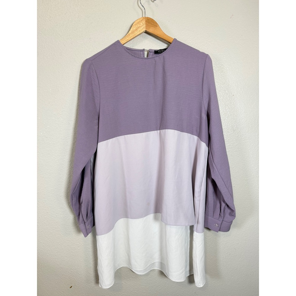 Refka Casual Purple‎ Colorblock Long Sleeve Tunic Blouse Womens US 12 Modest Top - Picture 6 of 8